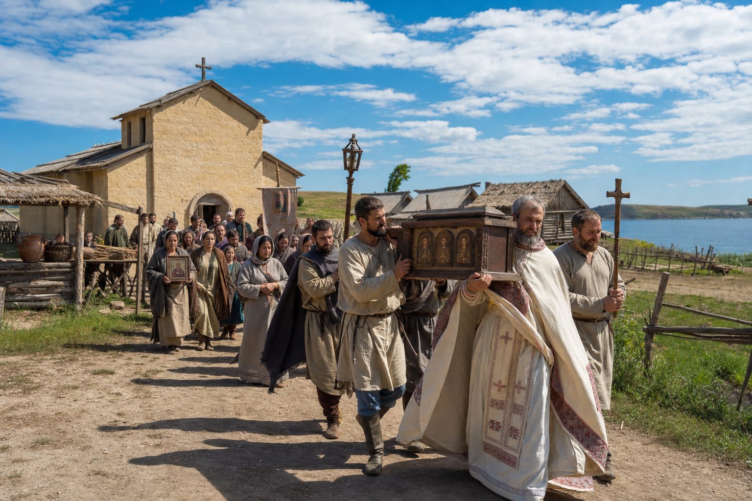 Picha halisi ya picha, Uhamisho wa maiti ya mashahidi watakatifu wa Inna, Pinna na Rimma, kalenda ya Orthodox, 2026-07-03, relic_or_church_event Picha halisi ya picha, Uhamisho wa maiti ya mashahidi watakatifu wa Inna, Pinna na Rimma, kalenda ya Orthodox, 2026-07-03, relic_or_church_event